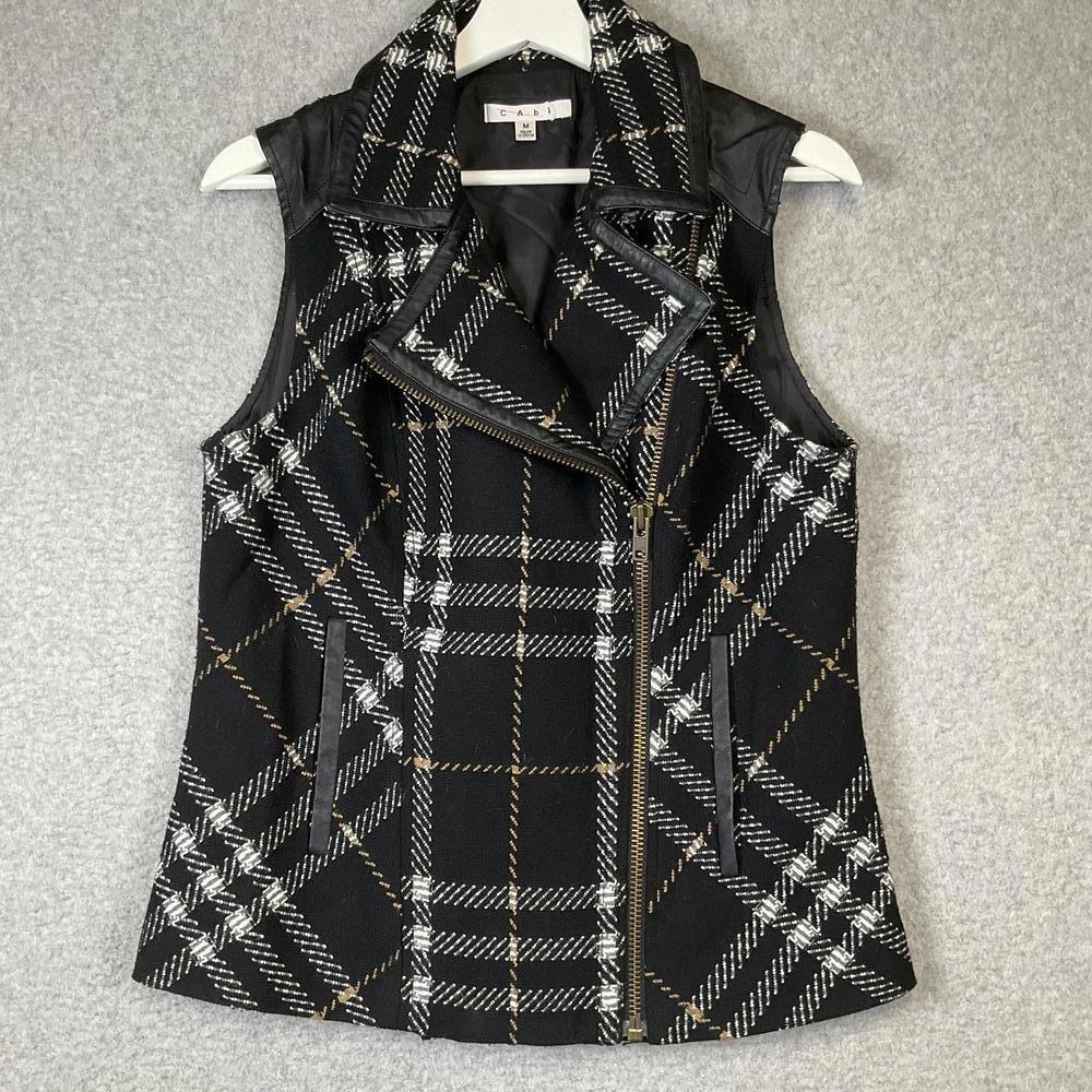 Cabi Women's Size Medium Black Wool Blend Moto Vest Jacket Full Zip